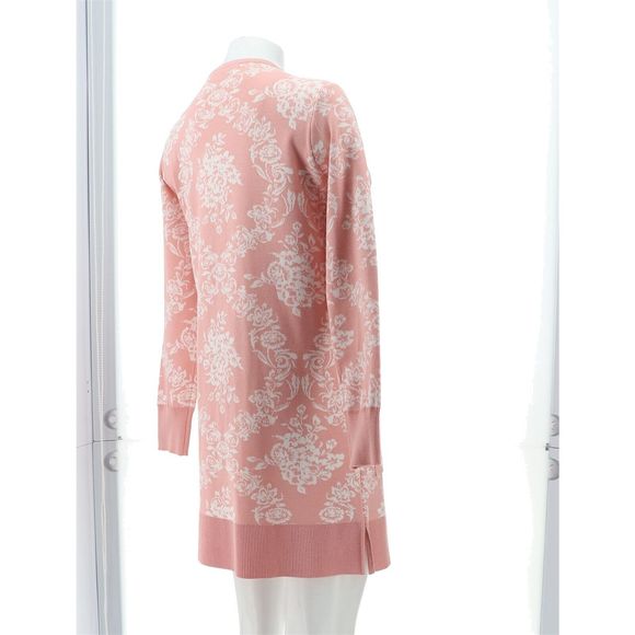 Nina Leonard Jacquard Open-Front Cardigan Pockets Blush Ivory 729837S - Picture 6 of 8
